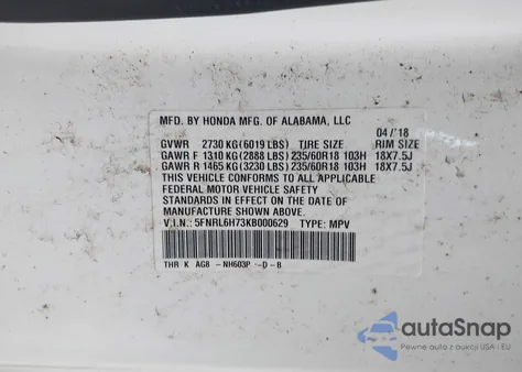 2019 Honda Odyssey Ex-L from USA, damaged, VIN 5FNRL6H73KB000629